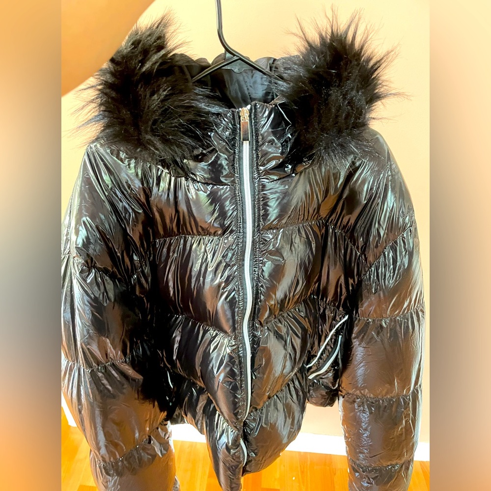 Black Puffer Jacket with fur hood